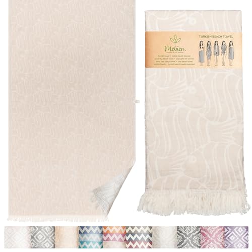 Premium Turkish Beach Towel – 100% Cotton, Quick Dry, Sand Free, Oversized 35” X 67” Oversized Beach Towels – Ideal For Travel, Pool, Beach Accessories Must Haves - Beige Fish Design - color: Beige Fish