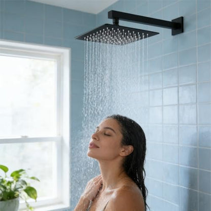 Midanya Square Rain Shower Head,High Pressure,Matte Black 10 Inch | 360°Swivel,Ceiling or Wall Mount,Waterfall Full Body Coverage,Bathroom Remodel,Stainless Steel Large Rainfall Shower Head - color: Black, size: 10 Inch