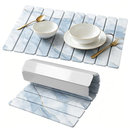 Stone Drying Mat for Kitchen Counter, Quick Diatomaceous Earth Mats for Dishes, 24"L x 16" W Super Absorbent Fast-Drying Collapsible Countertop Stone Mat (Marble White-09, 24" x 16") - color: Marble White-09