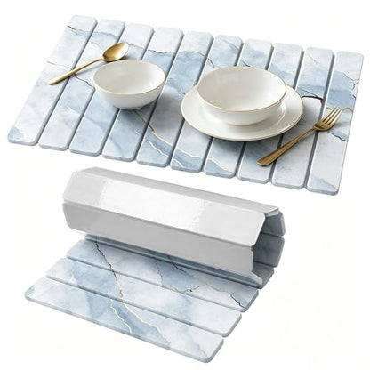 Stone Drying Mat for Kitchen Counter, Quick Diatomaceous Earth Mats for Dishes, 24"L x 16" W Super Absorbent Fast-Drying Collapsible Countertop Stone Mat (Marble White-09, 24" x 16") - color: Marble White-09