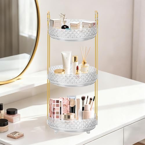 360 Rotating Rotating Makeup Organizer for Vanity, 3 Tier Perfume Skincare Organizers and Storage for Bathroom Countertop, Clear Spinning Counter Cosmetic Holder for Dresser,Clear - size: 3 Tier
