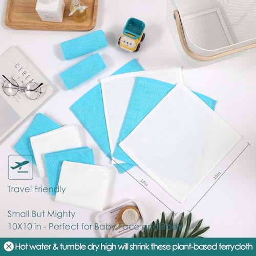 JEFFSUN Baby Washcloths 12 Pack,Super Soft Face Towels,10''x10'',White+Blue | 100% Viscose,Gently Wash Face & Body,Skin Friendly,Easy Rinsed,Hanging Loop,Fast Dry,Newborn Kid Toddler Bath Shower Gifts - color: White & Blue, size: 10x10 inch-12 Pack