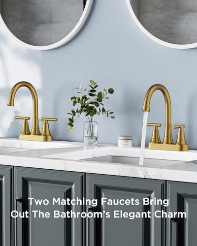FORIOUS Brushed Gold Bathroom Faucets, 4 Inch Centerset Vanity Faucet Gold | CUPC Centerset Bathroom Sink Faucet Gold 2 Hole or 3 Holes, Two Handle 4In Gold Faucet Bathroom for Renovation and Upgrading - color: Brushed Gold × 2