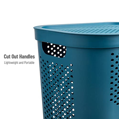 Mind Reader 60L Slim Laundry Hamper, Clothes Basket, Lid, Ventilated, Plastic, Set of 2, Blue - color: Blue, size: 2-Pack