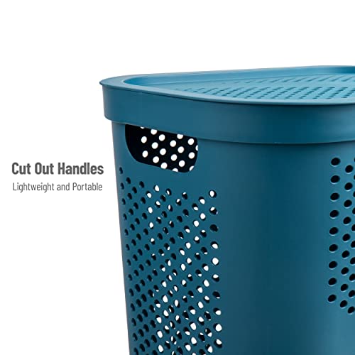 Mind Reader 60L Slim Laundry Hamper, Clothes Basket, Lid, Ventilated, Plastic, Set of 2, Blue - color: Blue, size: 2-Pack
