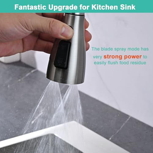 Metal Kitchen Faucet Head Replacement, 3-Function Pull Down Spray Head for Kitchen Faucet, High Pressure Sink Spray Nozzle with 9 Adapters Compatible with American Standard, Brushed Nickel - color: Brushed Nickel