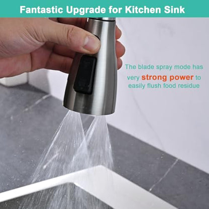 Metal Kitchen Faucet Head Replacement, 3-Function Pull Down Spray Head for Kitchen Faucet, High Pressure Sink Spray Nozzle with 9 Adapters Compatible with American Standard, Brushed Nickel - color: Brushed Nickel