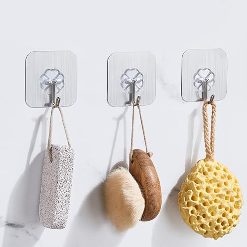 Strong Transparent Adhesive Hooks, 2-Pack No Drill, Removable Self-Adhesive Wall Hooks for Bathroom Damage-Free Hooks for Hanging Towels