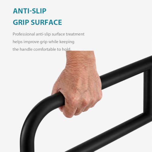 Toilet Safety Rail Stainless Steel: Modunful 304 Grab Bar with Arm Support - 23.6" Width, 400 lbs Capacity for Elderly, Disabled, Bathroom Safety, Wide Base Black - color: S-2932.Black