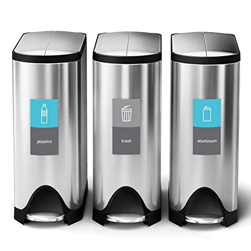 simplehuman 40 Liter / 10.6 Gallon Dual Compartment Butterfly Lid Kitchen Recycling Step Trash Can, Brushed Stainless Steel - size: 40 liter Dual Compartment