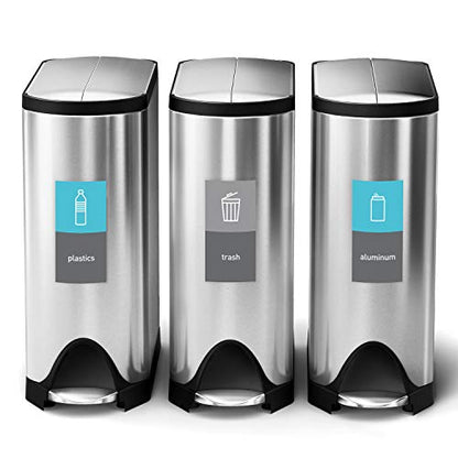simplehuman 40 Liter / 10.6 Gallon Dual Compartment Butterfly Lid Kitchen Recycling Step Trash Can, Brushed Stainless Steel - size: 40 liter Dual Compartment