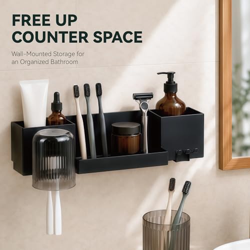 Tooth Brush Holder for Bathroom,Toothbrush Holders Wall Mounted,No Drilling Waterproof Electric Toothbrush Storage Rack, Toothbrush Organizer,Black - color: Black
