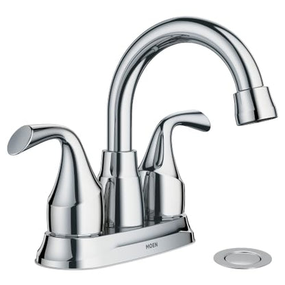 Moen Idora Chrome Two-Handle Centerset Bathroom Sink Faucet with Drain Assembly, 84115 - color: Chrome, size: 4 Inch Centerset