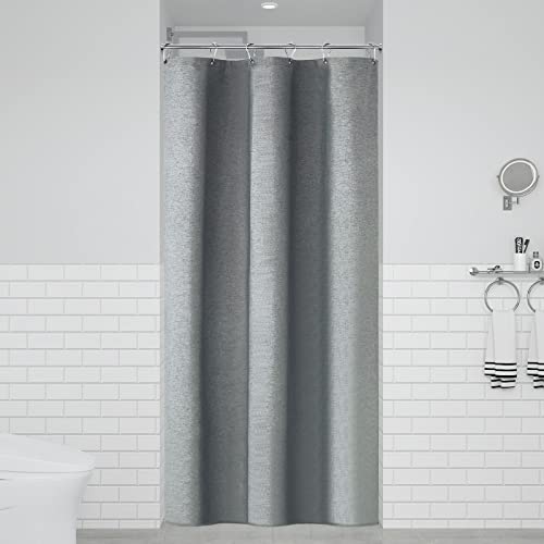 BTTN Stall Linen Textured Waterproof Shower Curtain Set, 36x72, Grey/Gray | Half Size, 230GSM Polyester, Heavy Duty Fabric, Weighted Hem, 6 Plastic Hooks, Modern Luxury Hotel Style, Machine Washable - color: Grey, size: 36"W x 72"L (Pack of 1)