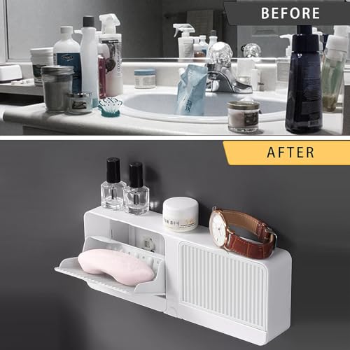 Soap Holder with Hooks, 2-in-1 Wall Mounted Soap Dish, No Drilling Soap Bar Holder with Self Draining to Keep Soap Bars Dry, Suit for Shower, Bathroom and Kitchen(White) - color: White