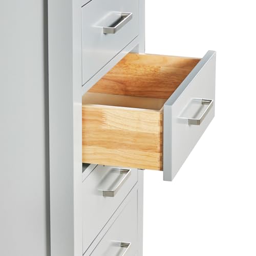 ARIEL Cambridge Bathroom Storage Cabinet - Solid Hevea Wood and Fully Assembled for Long-Lasting Durability and Sophisticated Finish, Freestanding Linen Bathroom Cabinet - 65”H x 20”W x 16”D, Grey - color: Grey, style: Cambridge