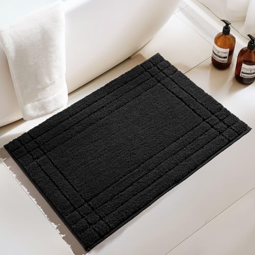 Black Bathroom Rugs, Small Bath Mats for Bathroom Non-Slip | Soft Plush Shaggy Bath Mat, Small Mats for Bathroom/Tub/Shower, Machine Washable, 18x24" - color: Black, size: 1'6" x 2' (Rectangular)
