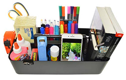 8 Compartments DIY Dividers,Large Portable Caddy, Multi Purpose,Stackable, Modern Solution for School, office, Desktop Endless use of your Choice -MADE IN USA (Black) - color: Black