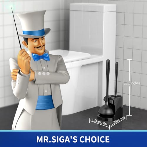 MR.SIGA Toilet Plunger and Bowl Brush Combo for Bathroom Cleaning, Black | Heavy duty toilet brush and plunger set, toilet bowl brush and plunger with holder - color: Black