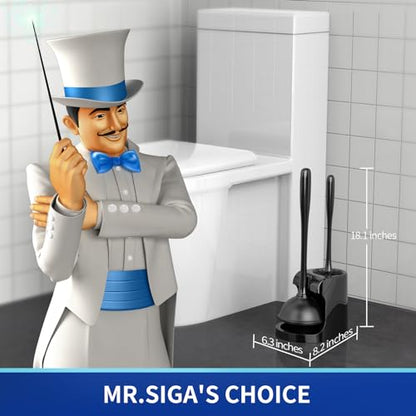 MR.SIGA Toilet Plunger and Bowl Brush Combo for Bathroom Cleaning, Black | Heavy duty toilet brush and plunger set, toilet bowl brush and plunger with holder - color: Black