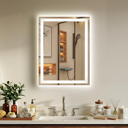24x32 LED Bathroom Mirror with Anti-Fog, Backlit & Front Lit, Memory | Stepless Dimmable 3 Color CRI 95+ Shatterproof Tempered Glass ETL Listed for Safety Lighted Bathroom Vanity Mirror for Wall - size: 24"L x 32"W