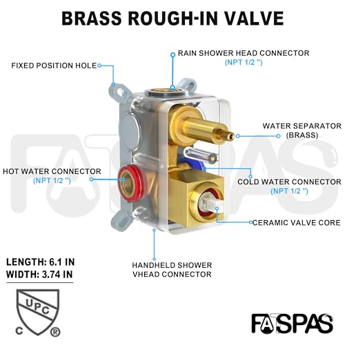 Brushed Gold Shower System with 12-Inch Rain Showerhead and Handheld | Innovative air-injection technology for low pressure, high-flow rate up to 3.22 GPM ensuring powerful consistent stream - color: Brushed Gold, style: 12"-Without Tub Spout