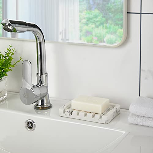 INIUNIK 2PCS Self Draining Soap Dish - Marble Look Soap Holder Tray Savers Box Container Sponge Holder for Bathroom Shower Kitchen, White - color: White-2 Pack