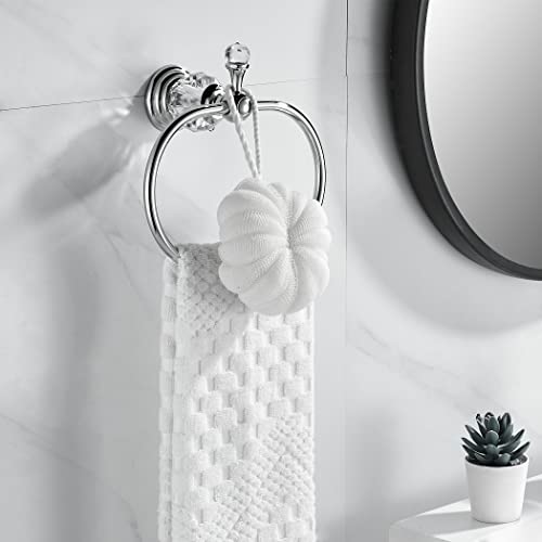 WOLIBEER Chrome Towel Ring,Crystal Hand Towel Holder,Bath Oval Hand Towel Rack Hanger Wall Mounted Bling Bathroom Accessories - size: Oval