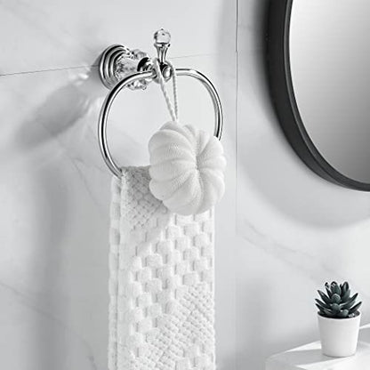 WOLIBEER Chrome Towel Ring,Crystal Hand Towel Holder,Bath Oval Hand Towel Rack Hanger Wall Mounted Bling Bathroom Accessories - size: Oval