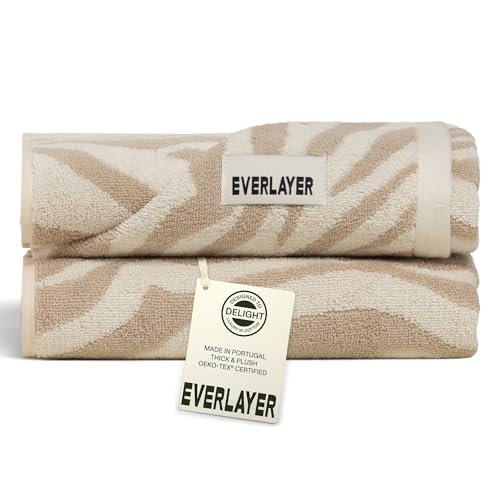 Everlayer Luxury XL Hand Towels, 2 Pack, 20 x 39 Inch, Made in Portugal | 500 GSM, 100% Combed Cotton, Utra-Soft & Plush, Reversible Design, Oeko-Tex Certified, Oversized, Incl 2 Pieces, Sand Allover - color: Sand Allover, size: Hand Towel, style: 2 Pcs