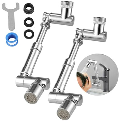 2 Pcs 1440° Swivel Faucet Extenders, Robotic Arm Faucet Aerator with 2 Water Modes, Extendable Kitchen Bathroom Sink Extender, Include Wrench, Tape, and Washer