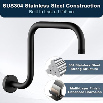 BRIGHT SHOWERS Shower Head Extension Arm 13 Inch S Shaped Gooseneck Shower Riser with Flange, Long Stainless Steel Rainfall Shower Pipe Arm Extender and Shower Neck Replacement, Matte Black - color: Matte Black, style: S-Shape 13 Inch