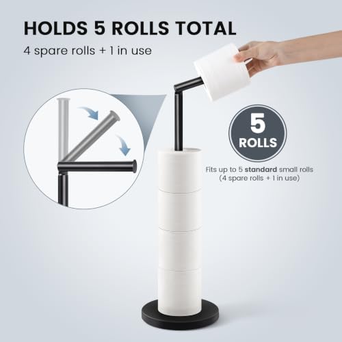 Cesun Free Standing Toilet Paper Holder Stand with Weighted Base, Black | SUS304 Rustproof Steel | Thick Non-Slip Base | Swivel Pivot Design | Slim Footprint | Holds 5 Rolls - color: Black