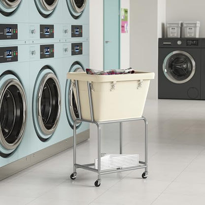ELYKEN Rolling Laundry Hamper with Wheels, Removable Bag, Laundry Cart | Heavy Duty Metal Frame, 2-Tier Clothes Basket with Shelf, Ideal for Closet, Bedroom, Bathroom & Laundry Room - color: Cream, size: 20.3"L x 15.9"W x 30.9"H
