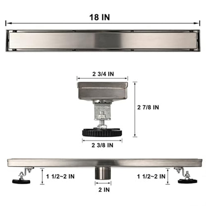 AVSIILE Linear Shower Floor Drain, 18 Inch Brushed Nickel 304 Stainless Steel Bathroom Drains Kit, Rectangular Shower Trench Drain with Reversable Tile-in Pattern Drain Cover & Hair Catcher - color: Brushed Stainless, size: 18 Inch
