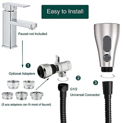 Kitchen Faucet Hose Sprayer Attachment for Tub Faucet, Sink Faucet Sprayer Replacement Head with 59” Black Stainless Steel Hose, Water Saving Aerator and 3-Way Diverter Valve - color: With Black Hose