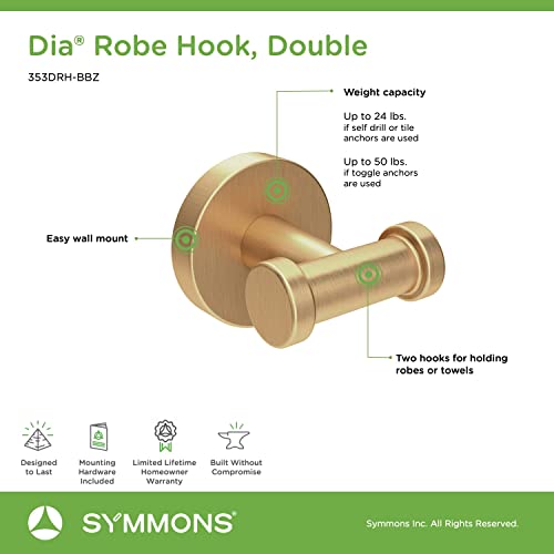 Symmons 353DRH-BBZ Dia Wall-Mounted Double Robe Hook in Brushed Bronze, One Size - color: Brushed Bronze