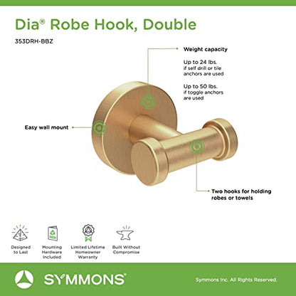 Symmons 353DRH-BBZ Dia Wall-Mounted Double Robe Hook in Brushed Bronze, One Size - color: Brushed Bronze