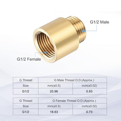 Shower Head Extension Arm, Brass G1/2 Male to Female Thread 30mm/1.18" Length Extender Pipe Fitting Nipple for Showers, Faucets, and Plumbing with PTFE Thread Seal Tape 3 Pack - size: 30mm/1.18"