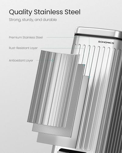 SONGMICS Bathroom Trash Can, 1.6-Gallon (6 L) Trash Bin with Lid, Slim for Small Spaces, Stainless Steel Garbage Can, Soft Close, Silver ULTB563E01 - color: Silver, style: 1.6 Gal. & fluted design