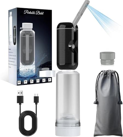 Portable Bidet for Travel, Rechargeable Waterproof Sprayer, Black | Portable Rechargeable Travel Bidet Sprayer Fits Various Water Bottles, Waterproof High Pressure Handheld for Personal Hygiene