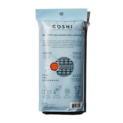 GOSHI Exfoliating Shower Towel - Long Body Scrubber, Orange | For back acne, KP & smooth skin, durable quick dry nylon washcloth, ethically crafted in Gunma, Japan - color: Yellow