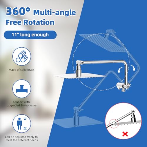 10" Metal Rainfall Shower Head with 10-Mode Handheld, Chrome | NSF/ANSI/CAN 372 Certified, High Pressure Showerhead Combo with 11" Adjustable Shower Arm, 71" Hose, Shower Head Holder - color: Chrome, style: Square 10"