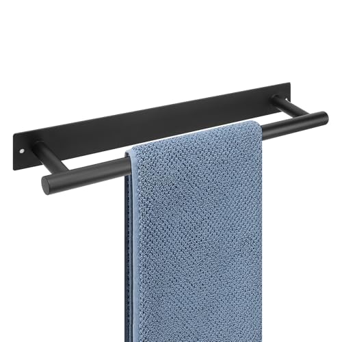 Self Adhesive Towel Bar, 16 Inch Round Towel Racks for Bathroom Wall Mounted SUS304 Stainless Steel Towel Hanger for Kitchen, No Drill or Screw-Mounted Towel Holder (Matte Black) - color: Matte Black