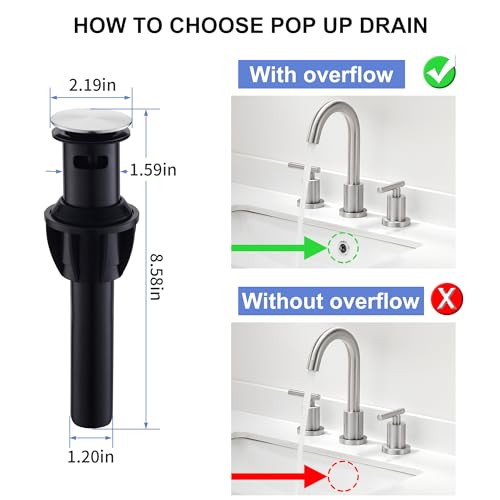 Waterfall Bathroom Faucets for Sink 3 Hole | Brushed Nickel Bathroom Faucet with Pop-up Drain, 8 Inch Widespread Bathroom Sink Faucet 2-Handles Vanity Faucet with Supply Lines - color: Brushed Nickel