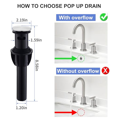 Waterfall Bathroom Faucets for Sink 3 Hole | Brushed Nickel Bathroom Faucet with Pop-up Drain, 8 Inch Widespread Bathroom Sink Faucet 2-Handles Vanity Faucet with Supply Lines - color: Brushed Nickel
