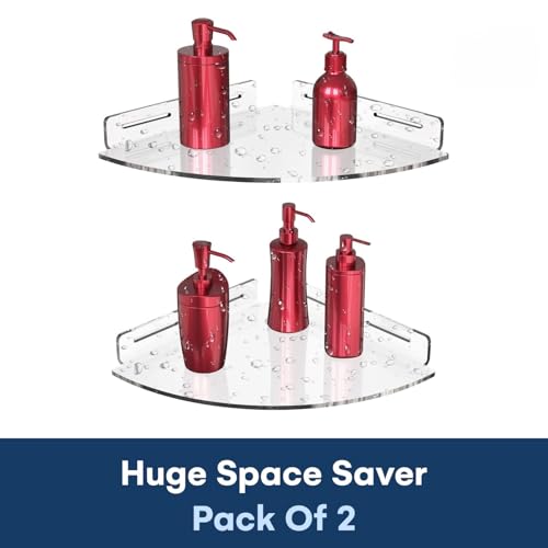 Floating Corner Shelf, Acrylic Clear Corner Shower Organizer Wall Mounted Storage Rack for Bathroom Kitchen Dorm Toilet