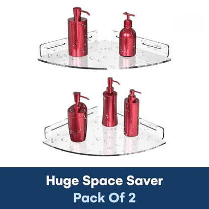 Floating Corner Shelf, Acrylic Clear Corner Shower Organizer Wall Mounted Storage Rack for Bathroom Kitchen Dorm Toilet