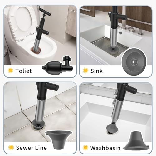 Toilet Plunger, High-Pressure Toilet Snake, Clog Remover, Heavy-Duty Air Drain Unclogger with Visual Barometer, Powerful Drain Auger, Plungers for Bathroom