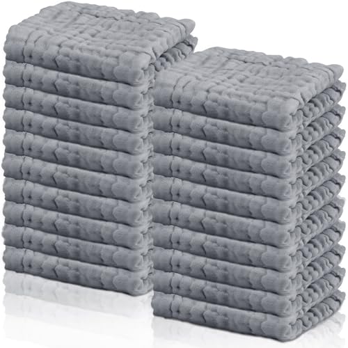20 Pcs Baby Muslin Washcloth 12 x 12 Inch 100% Cotton Soft and Absorbent Muslin Washcloth Burp Cloth Wipe Newborn Face Towel for Baby Boy Girl Sensitive Skin(Gray) - color: Gray